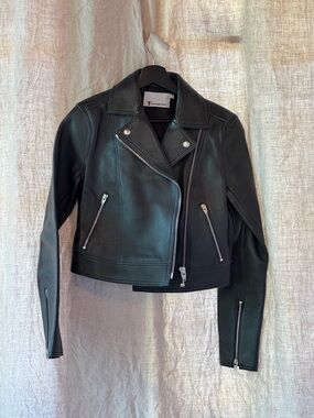 Alexander Wang Black Textured Leather Moto Jacket